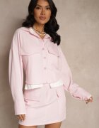 allyson Set Roz Fustă și Cămașă Decorate cu Imitație de Buzunare Grelsedi