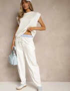 allyson Set Trening Alb cu Viscoză Pantaloni cu Șnur Decorativ și Top Nitunela