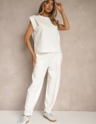 allyson Set Trening Alb cu Viscoză Pantaloni cu Șnur Decorativ și Top Nitunela