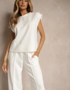 allyson Set Trening Alb cu Viscoză Pantaloni cu Șnur Decorativ și Top Nitunela