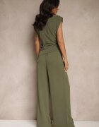 allyson Set Verde închis Bluză cu pernuțe la umeri și Pantaloni drepți cu elastic în talie Divanes