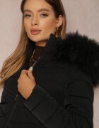 alnwick Jachetă Neagră Matlasată cu glugă de blană Moli