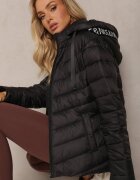 alnwick Jachetă Neagră Simplă cu Matlasare Buzunare Fermoar și Glugă Sassana