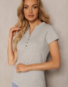alnwick Tricou Gri din Bumbac cu Nasturi la Decolteu Wialina