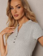 alnwick Tricou Gri din Bumbac cu Nasturi la Decolteu Wialina