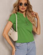 alnwick Tricou verde din bumbac cu nasturi la decolteu Wialina