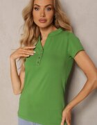 alnwick Tricou verde din bumbac cu nasturi la decolteu Wialina