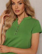 alnwick Tricou verde din bumbac cu nasturi la decolteu Wialina
