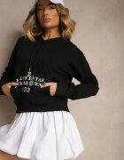 ambitionfly Bluza Neagră cu Croi Clasic cu Glugă și Buzunar Firloti