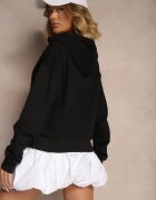 ambitionfly Bluza Neagră cu Croi Clasic cu Glugă și Buzunar Firloti