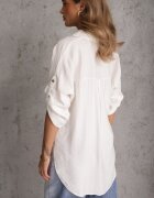 ambitionfly Cămașă Albă de Vâscoză cu spatele prelungit broderie și mâneci cu bride Sophora