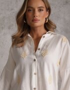 ambitionfly Cămașă Albă de Vâscoză cu spatele prelungit broderie și mâneci cu bride Sophora