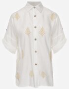 ambitionfly Cămașă Albă de Vâscoză cu spatele prelungit broderie și mâneci cu bride Sophora