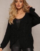 ambitionfly Cardigan Negru cu Mânecă Lungă și Model Împletit Încheiat cu Nasturi Relipma