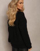 ambitionfly Cardigan Negru cu Mânecă Lungă și Model Împletit Încheiat cu Nasturi Relipma
