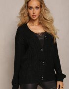 ambitionfly Cardigan Negru cu Mânecă Lungă și Model Împletit Încheiat cu Nasturi Relipma