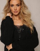 ambitionfly Cardigan Negru cu Mânecă Lungă și Model Împletit Încheiat cu Nasturi Relipma