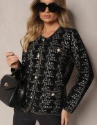 ambitionfly Cardigan Tricotat Negru cu Nasturi Perlați și Fir Strălucitor Dailira