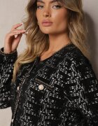 ambitionfly Cardigan Tricotat Negru cu Nasturi Perlați și Fir Strălucitor Dailira