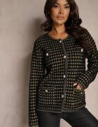 ambitionfly Cardigan Tweed Negru cu Model Elegant cu Nasturi Decorativi Zemirae