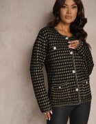 ambitionfly Cardigan Tweed Negru cu Model Elegant cu Nasturi Decorativi Zemirae