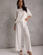 ambitionfly Compleu Oversize Alb Zdobit cu Pietre Tricou și Pantaloni Arnateia