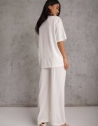 ambitionfly Compleu Oversize Alb Zdobit cu Pietre Tricou și Pantaloni Arnateia