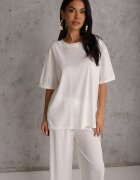 ambitionfly Compleu Oversize Alb Zdobit cu Pietre Tricou și Pantaloni Arnateia