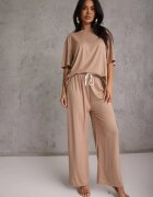 ambitionfly Compleu Oversize Bej Decorat cu Strassuri Tricou și Pantaloni Arnateia