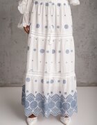 ambitionfly Fustă din bumbac Casual în stil Boho decorată cu decupaje și modele brodate Hermat Albastră