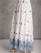ambitionfly Fustă din bumbac Casual în stil Boho decorată cu decupaje și modele brodate Hermat Albastră