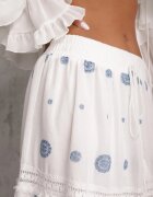 ambitionfly Fustă din bumbac Casual în stil Boho decorată cu decupaje și modele brodate Hermat Albastră