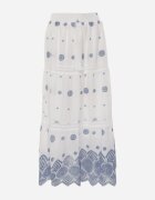 ambitionfly Fustă din bumbac Casual în stil Boho decorată cu decupaje și modele brodate Hermat Albastră