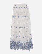 ambitionfly Fustă din bumbac Casual în stil Boho decorată cu decupaje și modele brodate Hermat Albastră