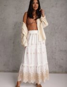 ambitionfly Fustă din bumbac Casual în stil Boho decorată cu decupaje și modele brodate Hermat Bej