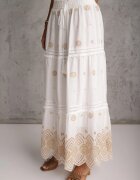ambitionfly Fustă din bumbac Casual în stil Boho decorată cu decupaje și modele brodate Hermat Bej