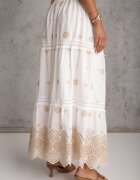 ambitionfly Fustă din bumbac Casual în stil Boho decorată cu decupaje și modele brodate Hermat Bej