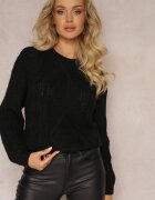 ambitionfly Pulover Negru Clasic cu împletitură modernă finisat cu manșete Viala