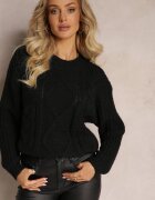 ambitionfly Pulover Negru Clasic cu împletitură modernă finisat cu manșete Viala