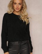 ambitionfly Pulover Negru Clasic cu împletitură modernă finisat cu manșete Viala
