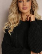 ambitionfly Pulover Negru Clasic cu împletitură modernă finisat cu manșete Viala