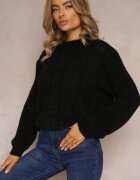 ambitionfly Pulover Negru cu Fason Clasic cu Împletitură Modernă Siloma