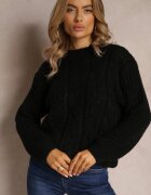 ambitionfly Pulover Negru cu Fason Clasic cu Împletitură Modernă Siloma