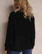 ambitionfly Pulover Negru cu Fason Clasic cu Împletitură Modernă Siloma
