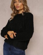 ambitionfly Pulover Negru cu Fason Clasic cu Împletitură Modernă Siloma
