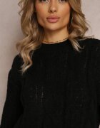 ambitionfly Pulover Negru cu Fason Clasic cu Împletitură Modernă Siloma