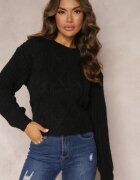 ambitionfly Pulover Negru cu Mânecă Lungă și cu Impletitură Decorativă Porafio