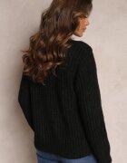 ambitionfly Pulover Negru cu Mânecă Lungă și cu Impletitură Decorativă Porafio