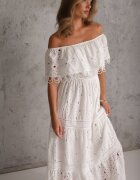 ambitionfly Rochie Albă Din Bumbac Spaniolă cu Inserții Ajurate Irinias