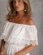 ambitionfly Rochie Albă Din Bumbac Stil Spaniolă Brodată Maxi Cu Volane și Dantelă Telavia